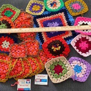 Lot of 27 Vintage Handmade Granny Square Crochet Doilies - Colorful Boho knit